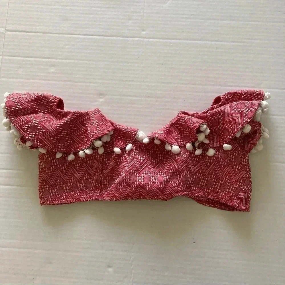 ASOS DESIGN Jacquard Pom Pom Off-the-Shoulder Bikini Top Size 6